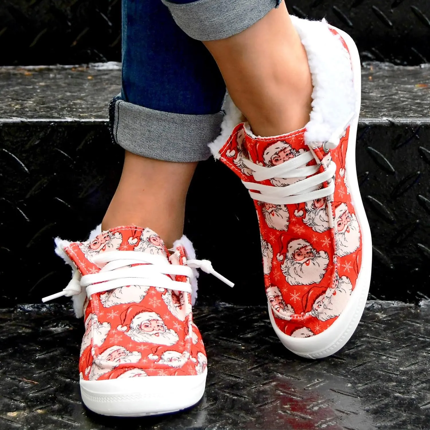 Walking Shoes Women Christmas Fleece Flat Bottom Warm Woolen Slip On Sneakers Women Sports Running Shoes Causal Travel womens loafers