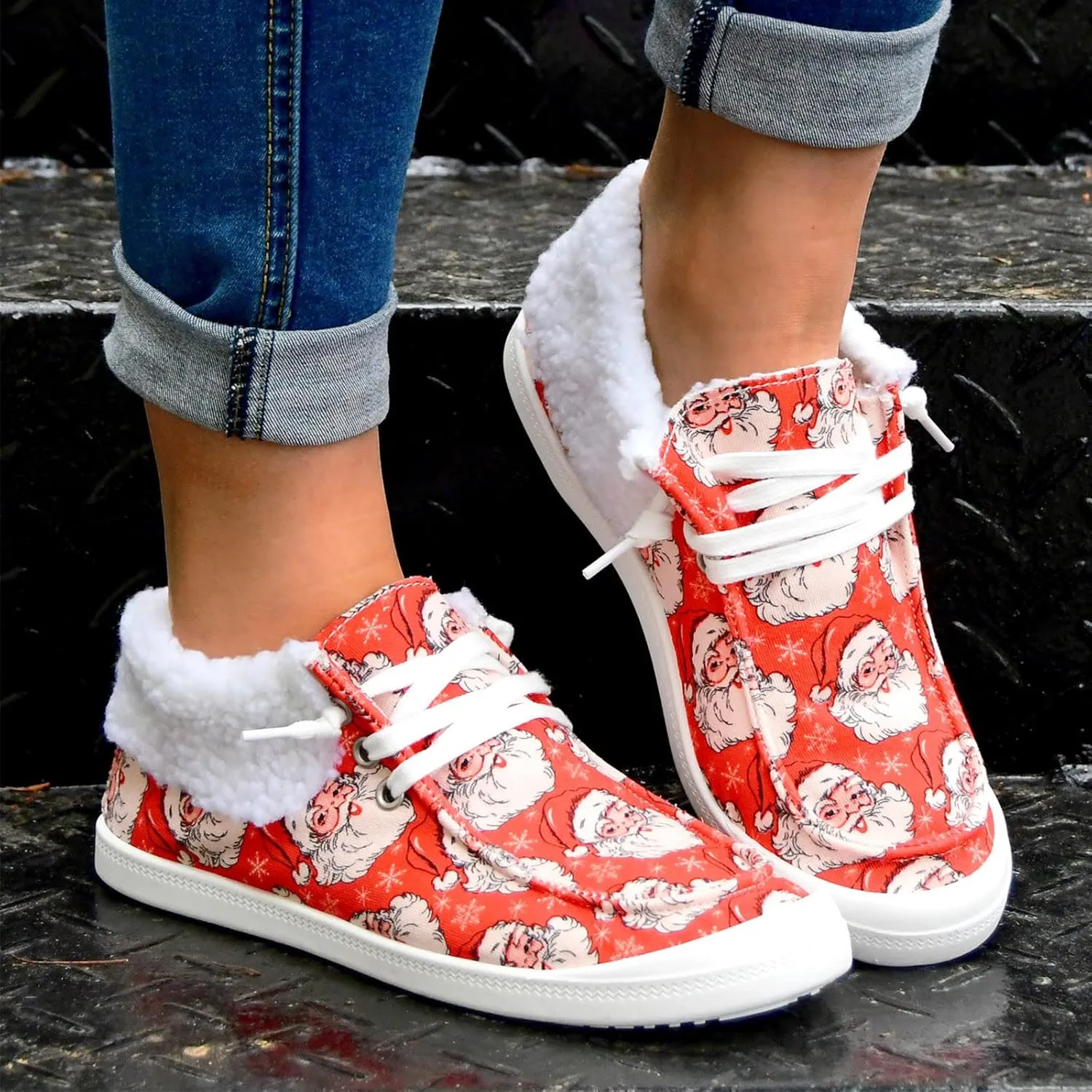 Walking Shoes Women Christmas Fleece Flat Bottom Warm Woolen Slip On Sneakers Women Sports Running Shoes Causal Travel womens loafers