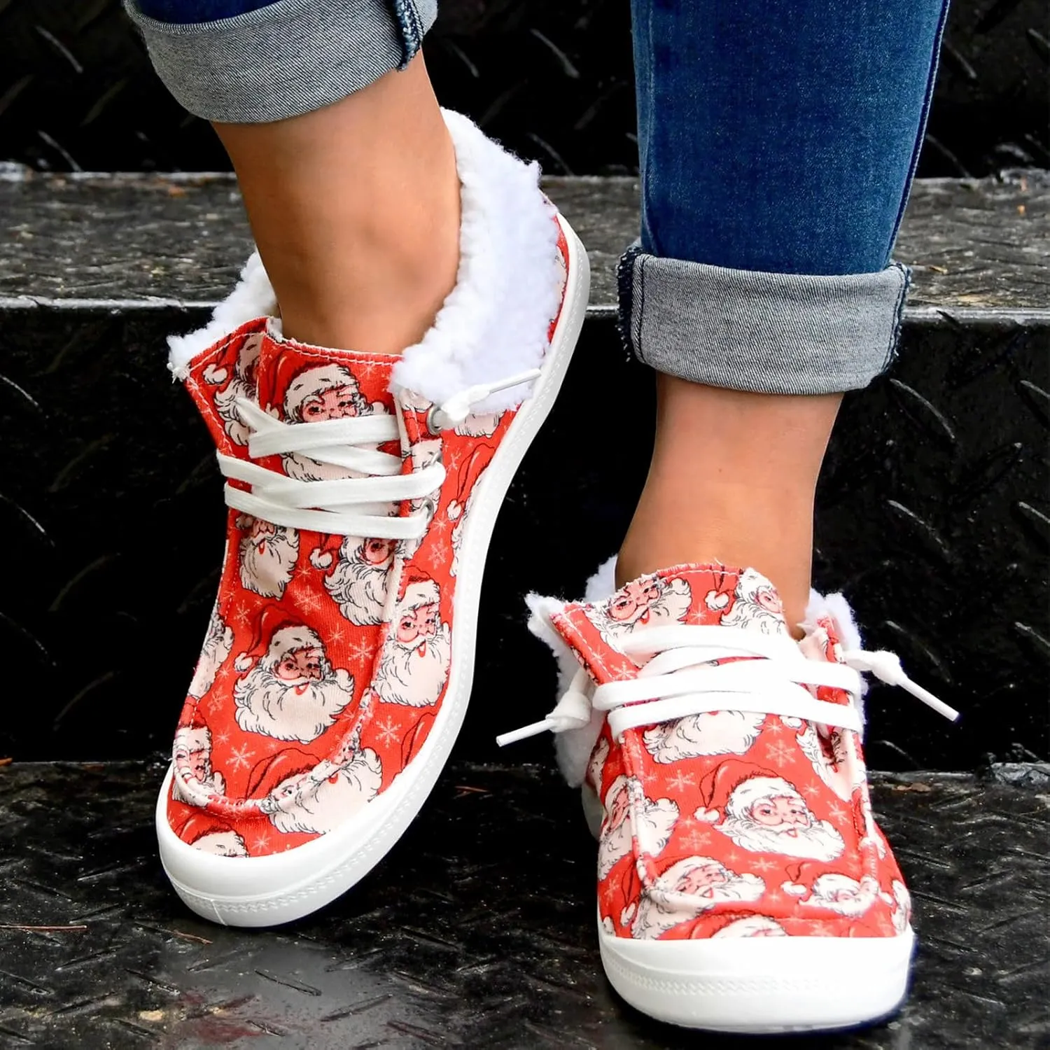 Walking Shoes Women Christmas Fleece Flat Bottom Warm Woolen Slip On Sneakers Women Sports Running Shoes Causal Travel womens loafers