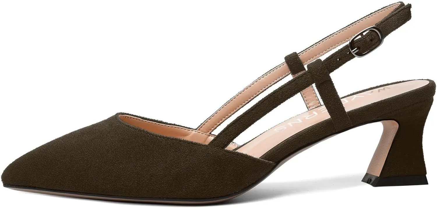 WAYDERNS Womens Slim Adjustable Strap Buckle Suede Pointed Toe Business Formal Kitten Low Heel Pumps Shoes 2 Inch