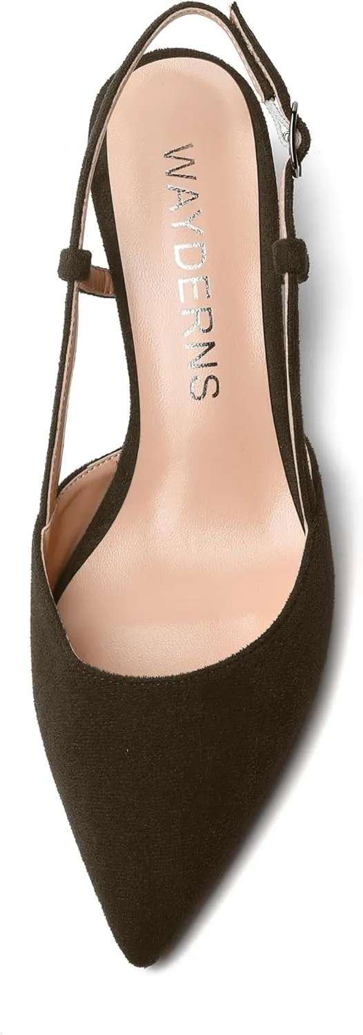 WAYDERNS Womens Slim Adjustable Strap Buckle Suede Pointed Toe Business Formal Kitten Low Heel Pumps Shoes 2 Inch