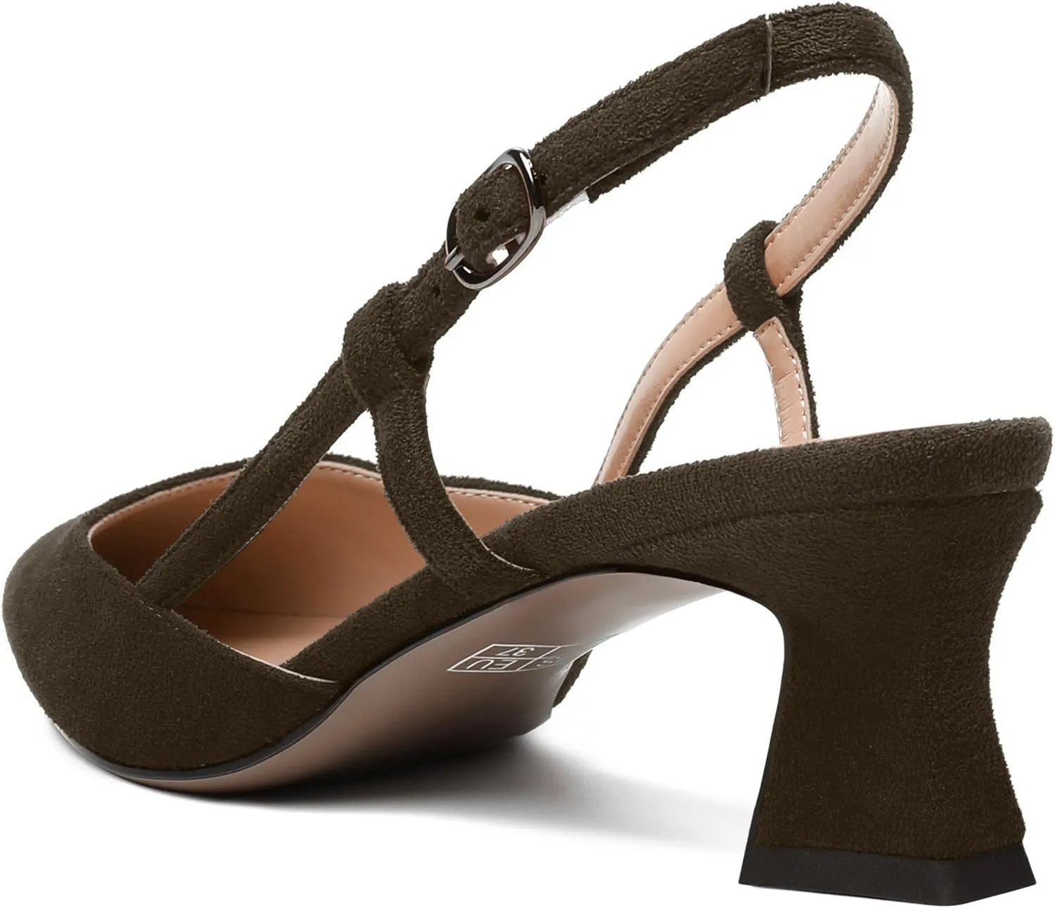 WAYDERNS Womens Slim Adjustable Strap Buckle Suede Pointed Toe Business Formal Kitten Low Heel Pumps Shoes 2 Inch