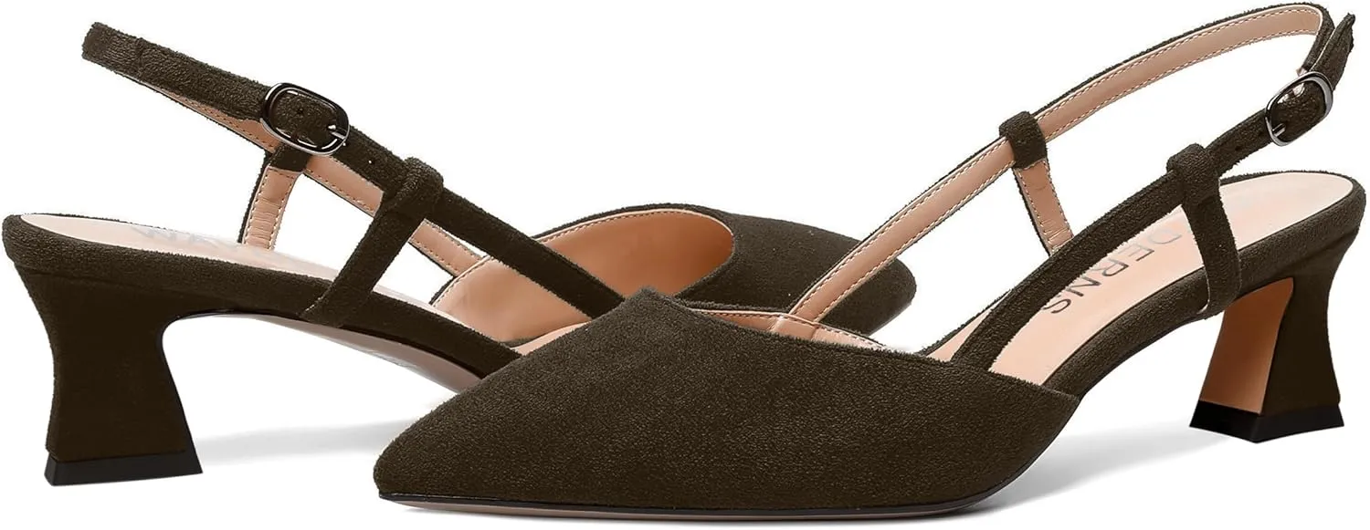 WAYDERNS Womens Slim Adjustable Strap Buckle Suede Pointed Toe Business Formal Kitten Low Heel Pumps Shoes 2 Inch