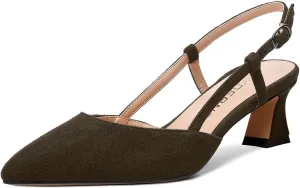 WAYDERNS Womens Slim Adjustable Strap Buckle Suede Pointed Toe Business Formal Kitten Low Heel Pumps Shoes 2 Inch