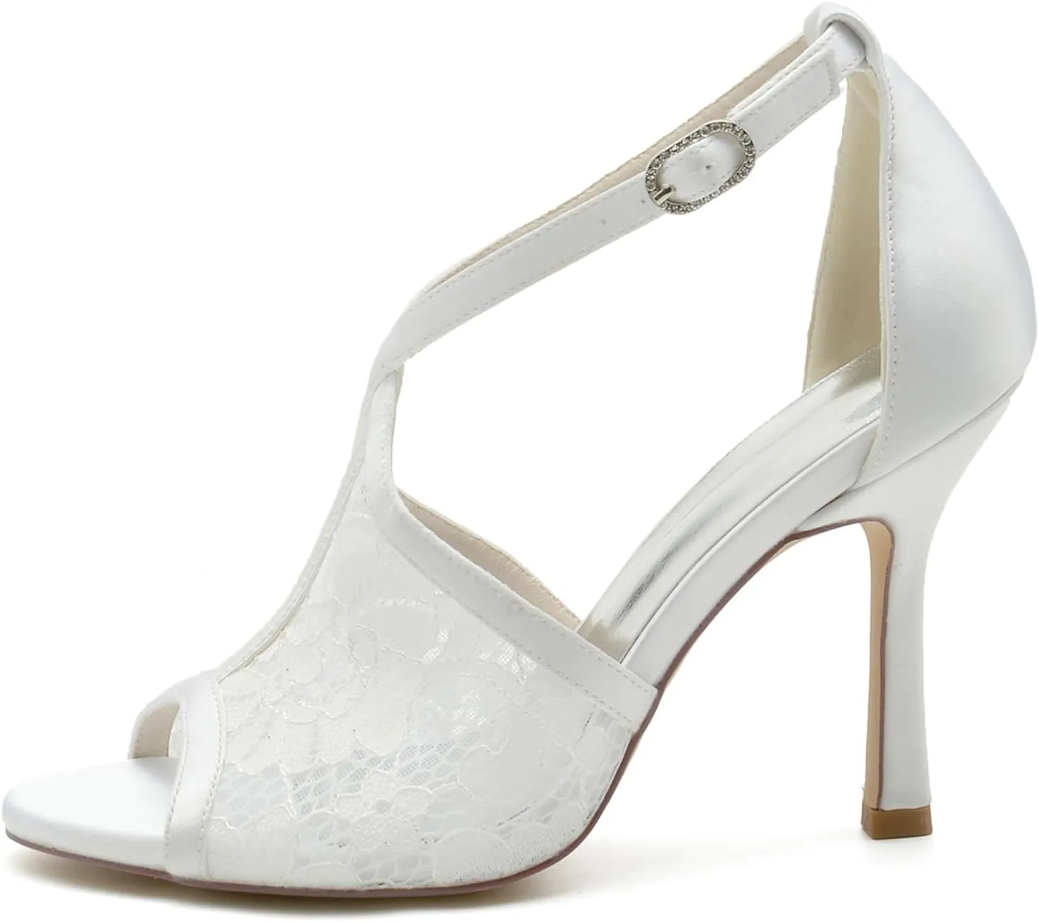 Wedding Shoes for Women Lace Peep Toe Heels Bridal Shoes Slingback Stiletto High Heel Pumps Ankle Buckle