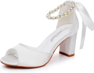 Wedding Shoes Women Satin Peep Toe Bridal Heels Wedding Heeled Sandals 7Cm
