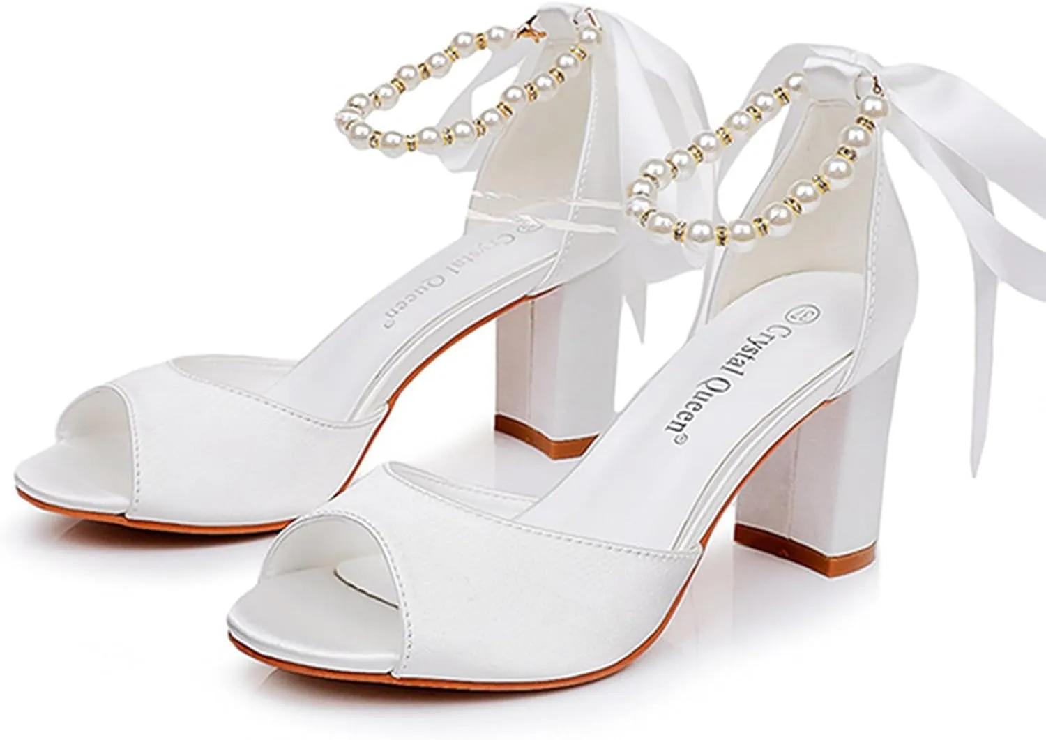 Wedding Shoes Women Satin Peep Toe Bridal Heels Wedding Heeled Sandals 7Cm