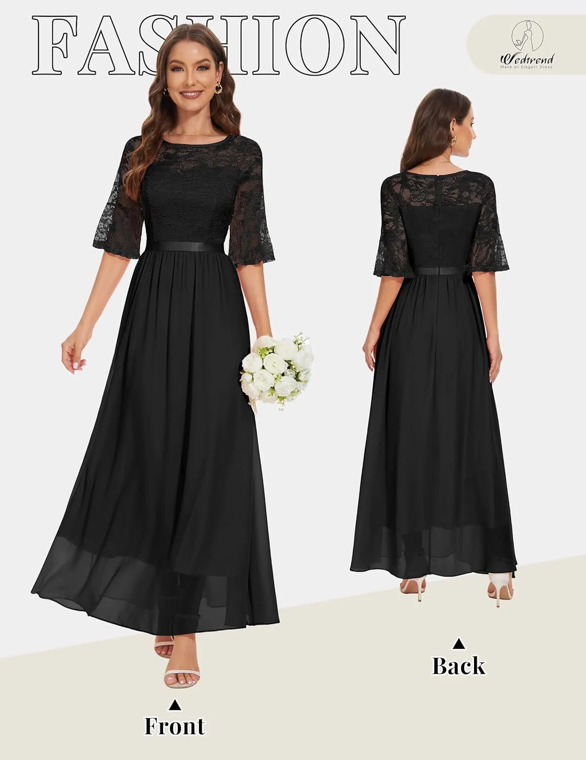 Wedtrend Women's Formal Dresses 2025 Wedding Guest Dress Bell Sleeve Bridesmaid Dresses Maxi Evening Dress