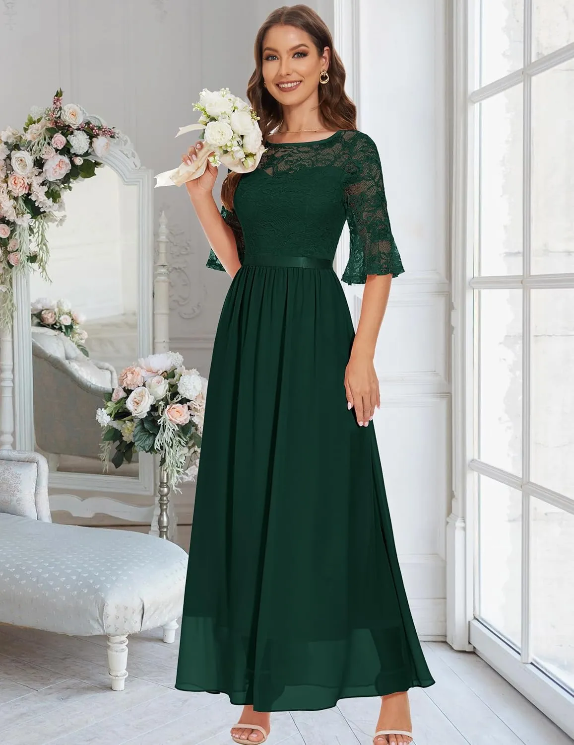 Wedtrend Women's Formal Dresses 2025 Wedding Guest Dress Bell Sleeve Bridesmaid Dresses Maxi Evening Dress