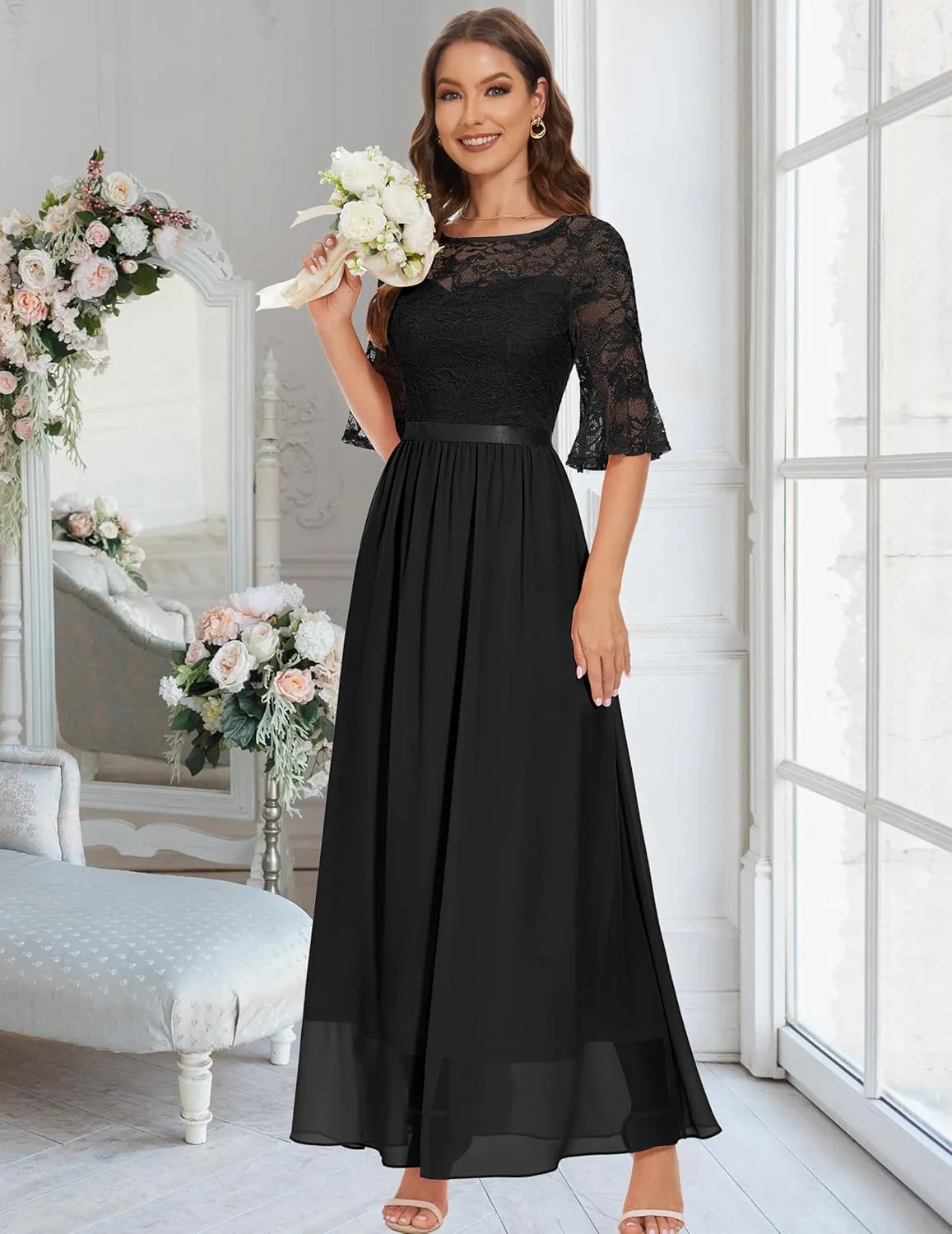 Wedtrend Women's Formal Dresses 2025 Wedding Guest Dress Bell Sleeve Bridesmaid Dresses Maxi Evening Dress