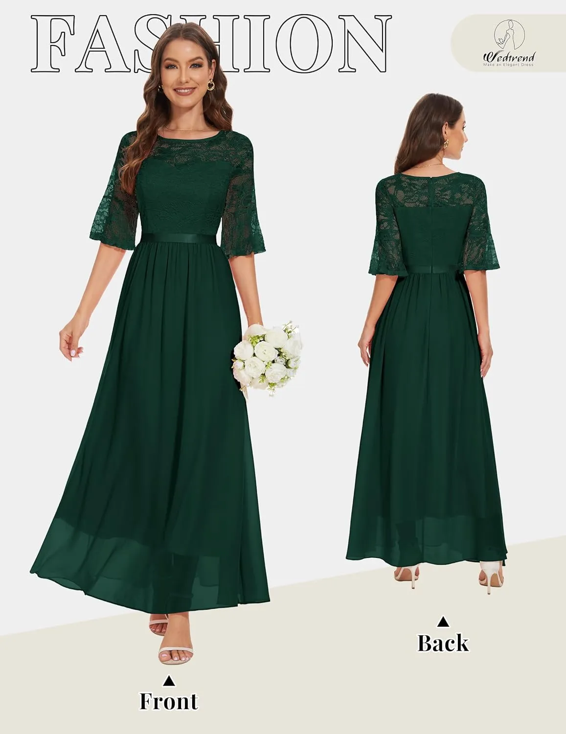 Wedtrend Women's Formal Dresses 2025 Wedding Guest Dress Bell Sleeve Bridesmaid Dresses Maxi Evening Dress