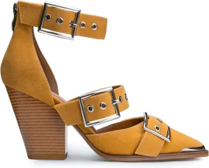 Western Sandals for Women Chunky Heel Pointed Toe Pumps Metal Buckle Strappy Western Comfortable Bridal Shoes