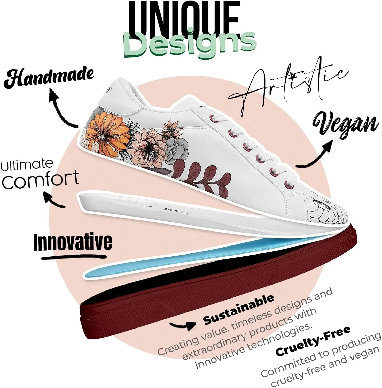 White Sneakers for Women - Handmade Women's Fashion Sneakers, Vegan Leather and Unique Design, Comfortable Shoes for Women, Ace Sneakers