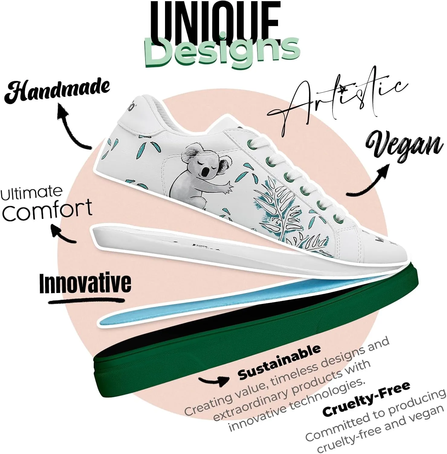 White Sneakers for Women - Handmade Women's Fashion Sneakers, Vegan Leather and Unique Design, Comfortable Shoes for Women, Ace Sneakers