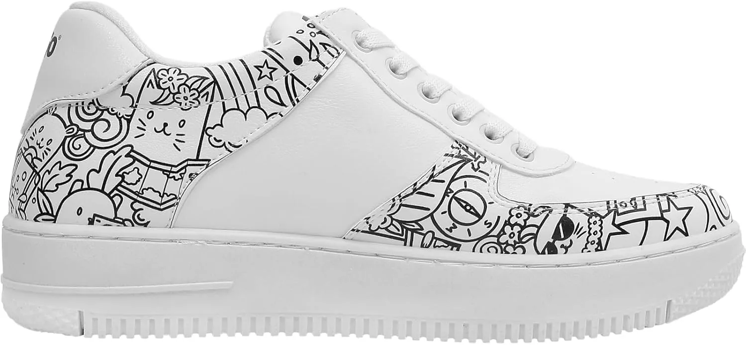 White Sneakers for Women - Handmade Women's Fashion Sneakers, Vegan Leather and Unique Design Dice Sneakers