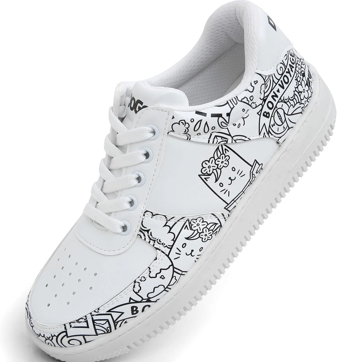 White Sneakers for Women - Handmade Women's Fashion Sneakers, Vegan Leather and Unique Design Dice Sneakers