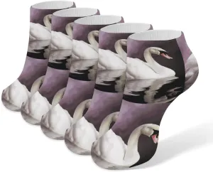 White Swan Ankle Socks for Men & Women, 5 Pairs Breathable Soft Low Cut Socks, Stretch Sweat Wicking Sox