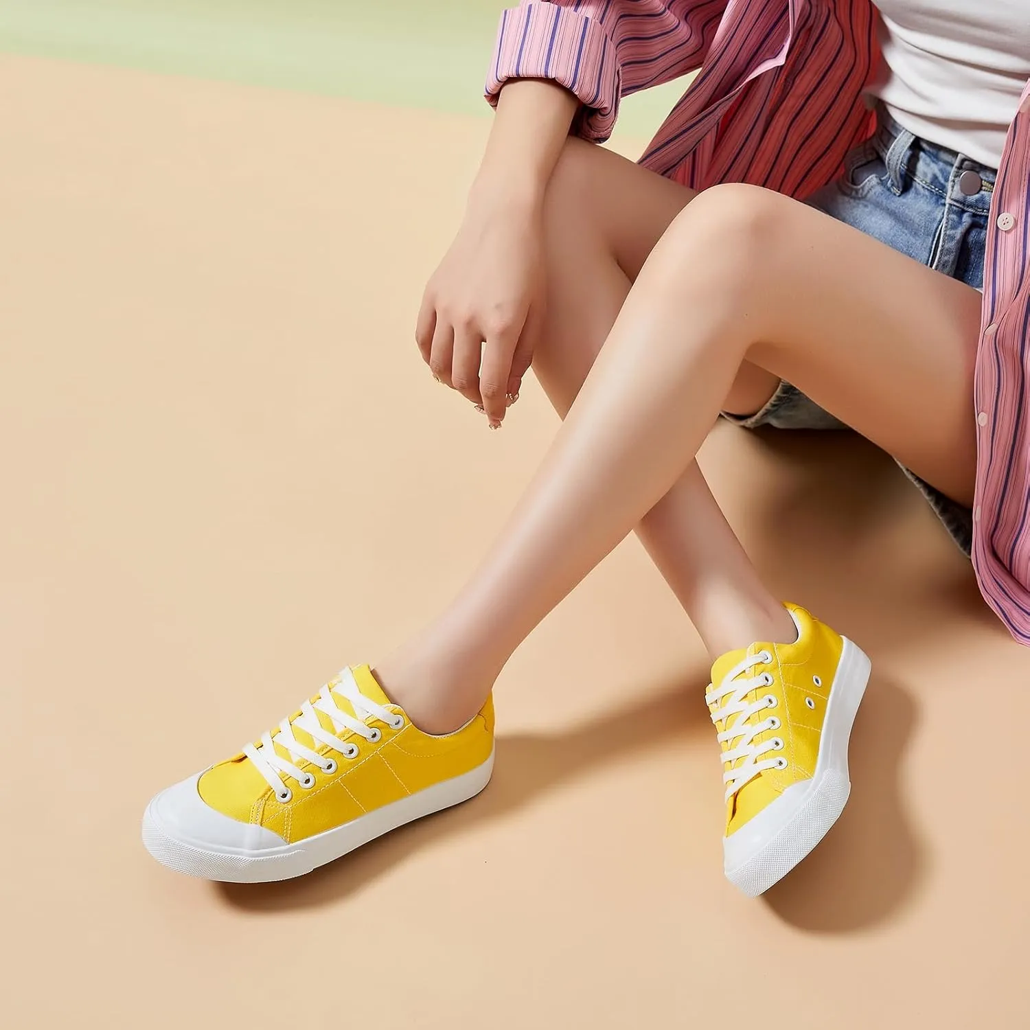 Witwatia White Tennis Shoes Low Top Canvas Sneakers Fashion Casual Walking Shoes for Women