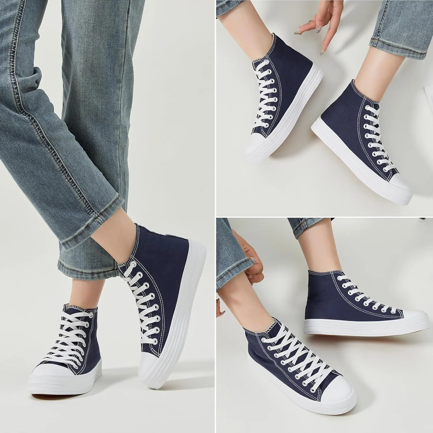 Witwatia Women's High Top Canvas Shoes Black White Fashion Sneakers for Women Comfortable Lace Up Walking Shoes