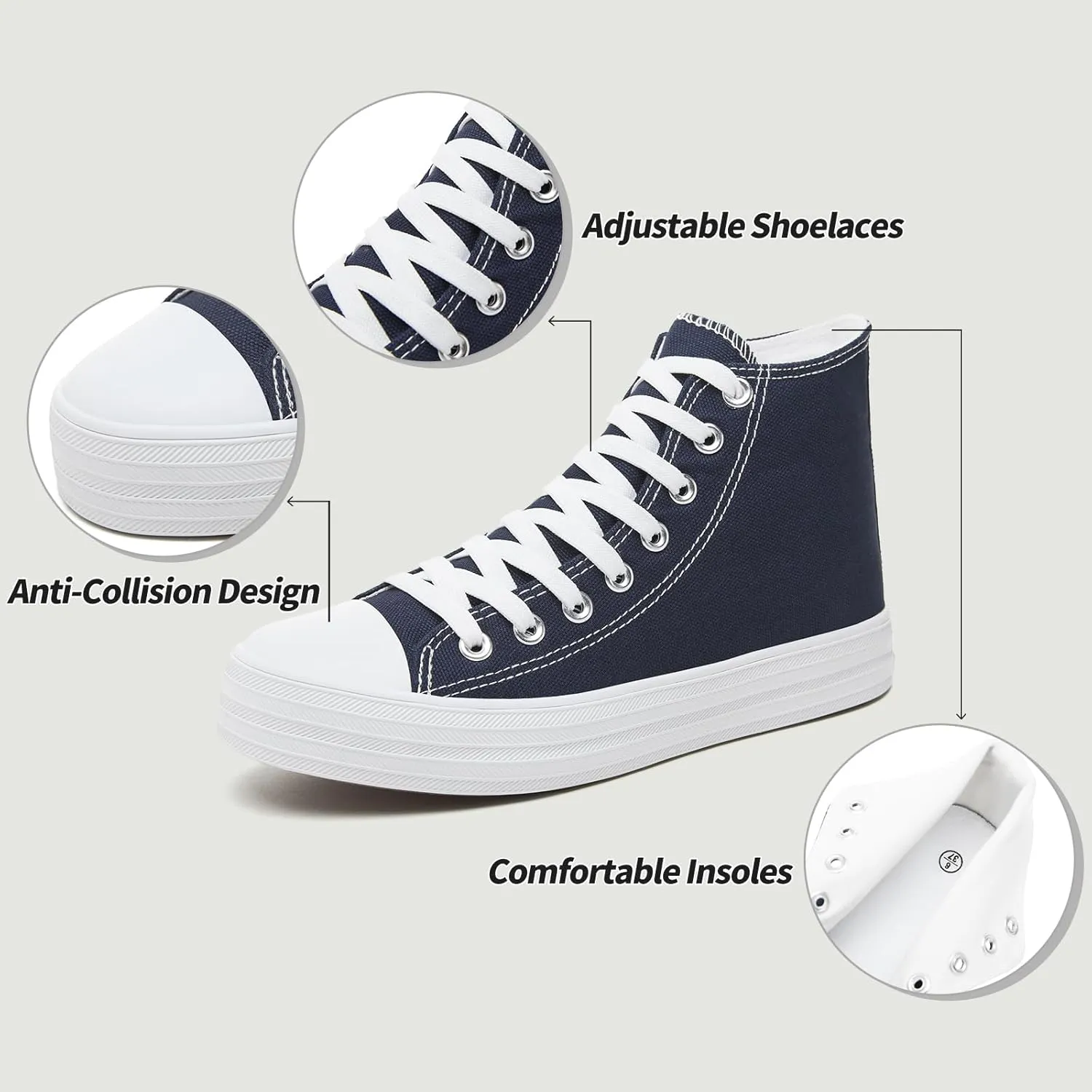 Witwatia Women's High Top Canvas Shoes Black White Fashion Sneakers for Women Comfortable Lace Up Walking Shoes