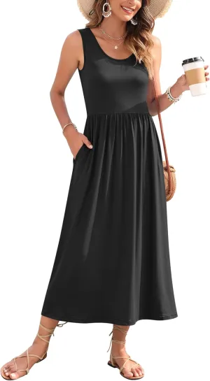 WNEEDU Women's Summer Maxi Dress 2025 Casual Sleeveless Hawaiian Sundress Tropical Long Dress Beach Vacation Outfit