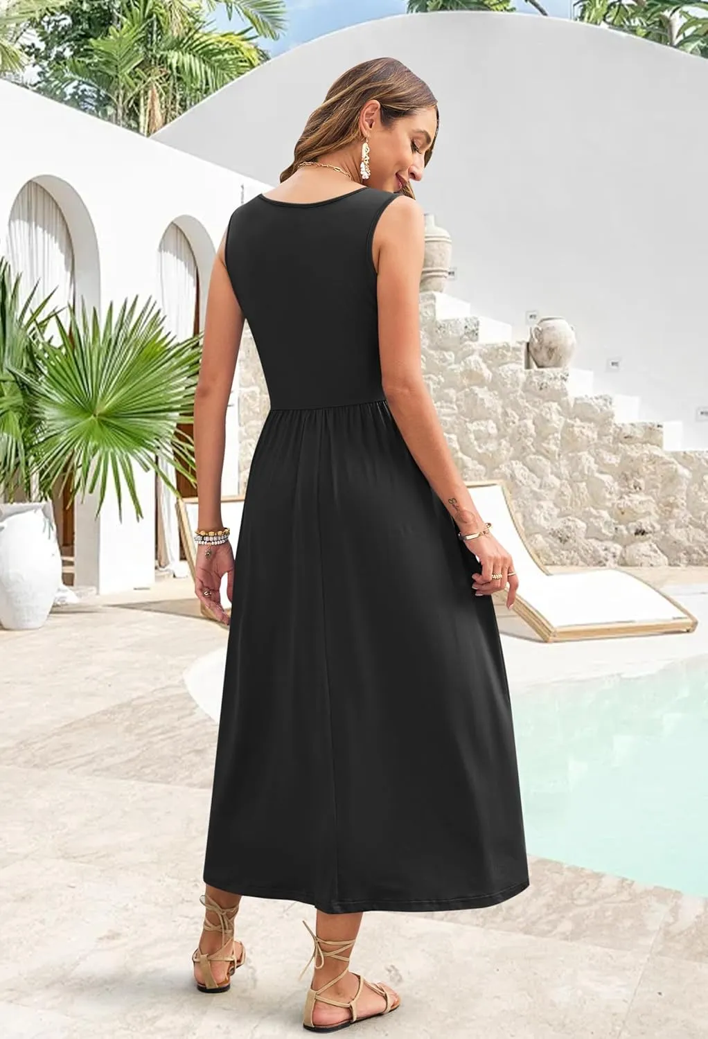 WNEEDU Women's Summer Maxi Dress 2025 Casual Sleeveless Hawaiian Sundress Tropical Long Dress Beach Vacation Outfit