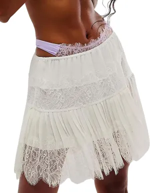 Women Floral Lace Mini Skirt Y2k Low Rise Layered Ruffled Hem Pleated A Line Short Skirt Lace Half Slip Underskirt