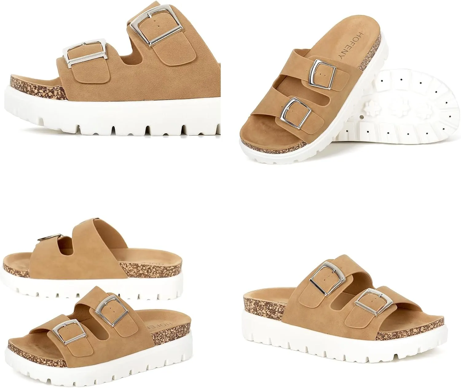 Women Platform Sandals, Arch Support Slides with Adjustable Buckle Straps, Open-Toe Wedge Chunky Sandals for Summer Size 5-10