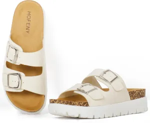 Women Platform Sandals, Arch Support Slides with Adjustable Buckle Straps, Open-Toe Wedge Chunky Sandals for Summer Size 5-10