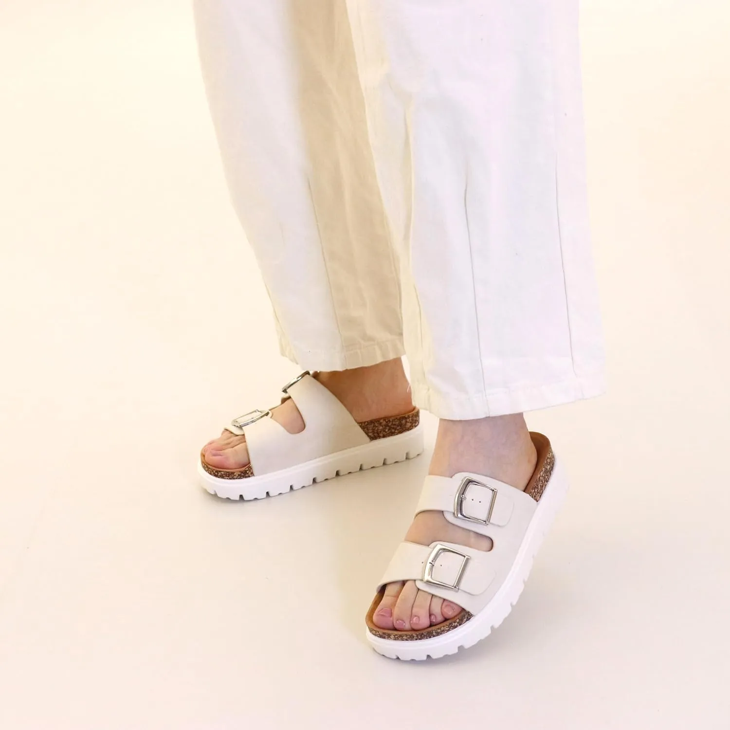Women Platform Sandals, Arch Support Slides with Adjustable Buckle Straps, Open-Toe Wedge Chunky Sandals for Summer Size 5-10