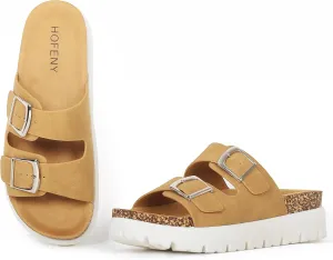 Women Platform Sandals, Arch Support Slides with Adjustable Buckle Straps, Open-Toe Wedge Chunky Sandals for Summer Size 5-10