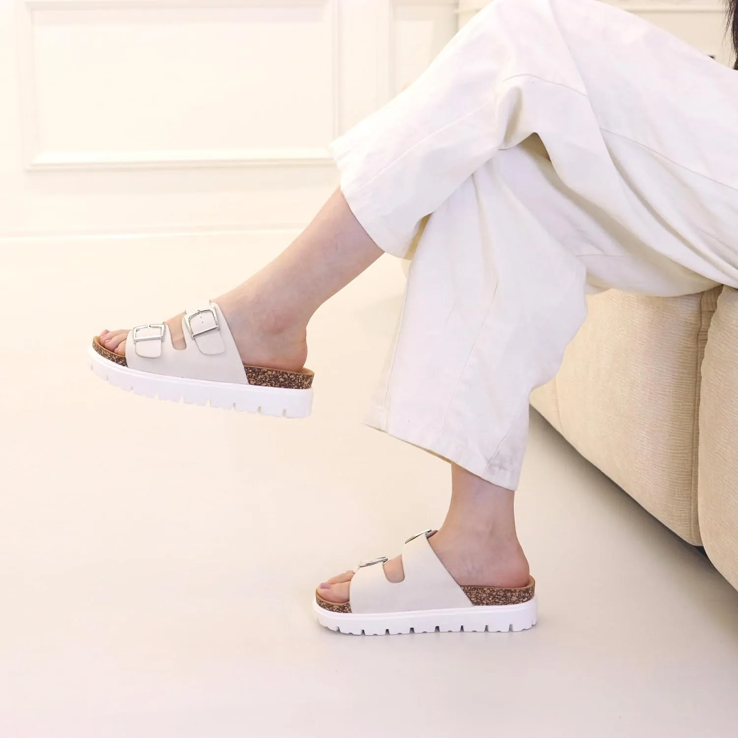 Women Platform Sandals, Arch Support Slides with Adjustable Buckle Straps, Open-Toe Wedge Chunky Sandals for Summer Size 5-10