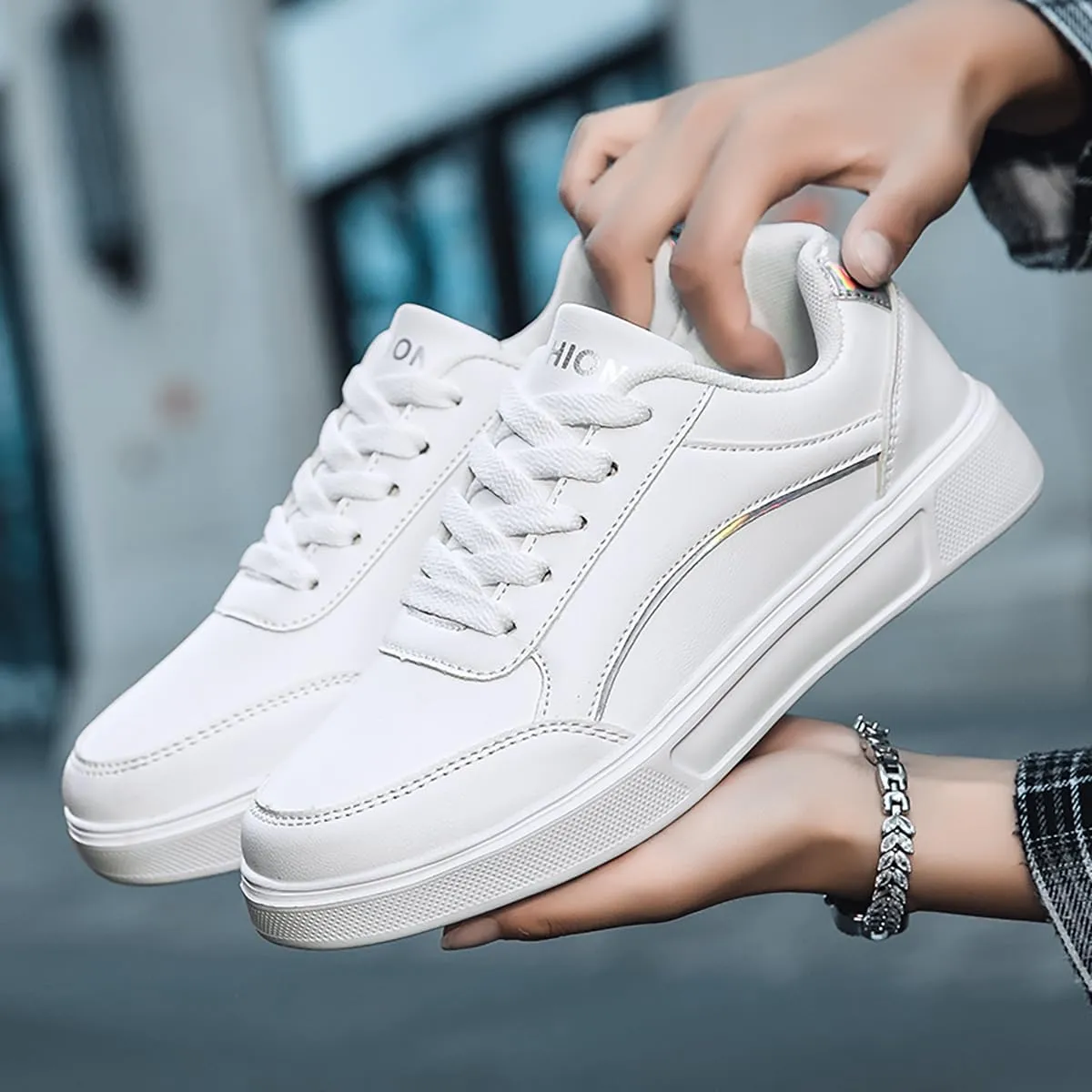 Women Shoes Casual Sneakers for Women Lace Up Skate Shoes Classicial White Shoes Cute Design Rainbow Colored Fashion Shoes for Students