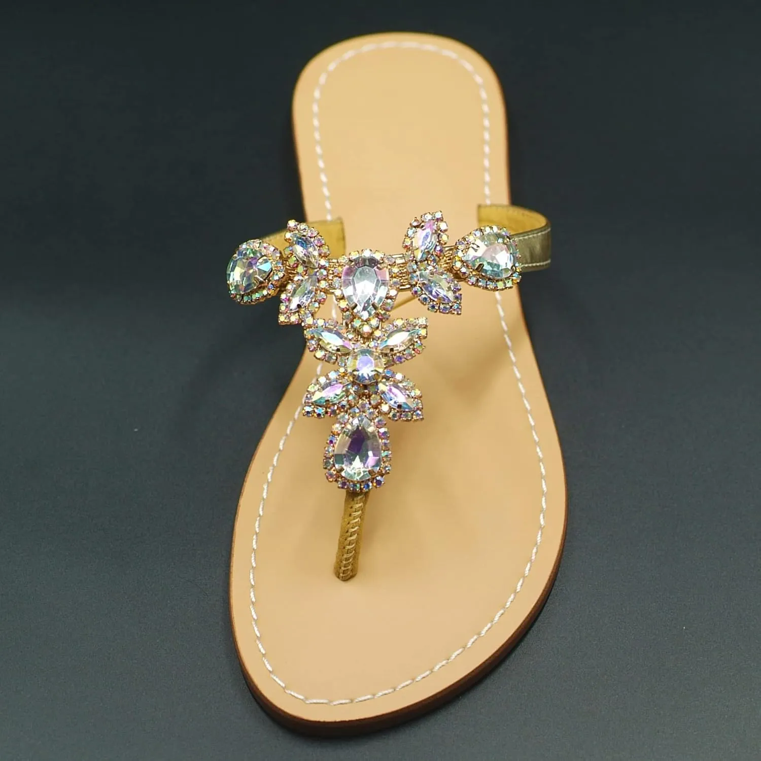 Women Sparkly Jeweled Thong Boho Sandals Bling Rhinestone Flip Flops with Crystal Diamond Flat Fancy Sandalias Gem Bohemian Beach Wedding Sandals Shoes