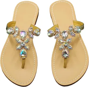 Women Sparkly Jeweled Thong Boho Sandals Bling Rhinestone Flip Flops with Crystal Diamond Flat Fancy Sandalias Gem Bohemian Beach Wedding Sandals Shoes
