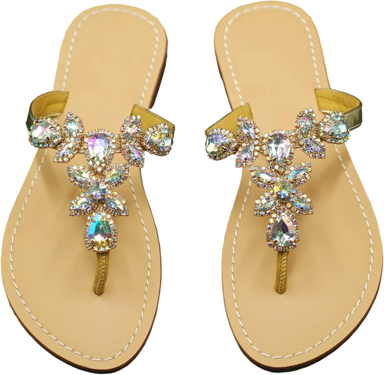 Women Sparkly Jeweled Thong Boho Sandals Bling Rhinestone Flip Flops with Crystal Diamond Flat Fancy Sandalias Gem Bohemian Beach Wedding Sandals Shoes