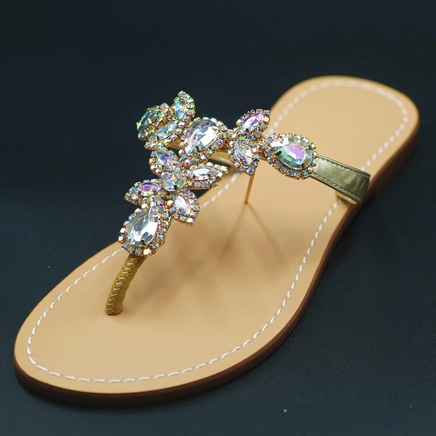 Women Sparkly Jeweled Thong Boho Sandals Bling Rhinestone Flip Flops with Crystal Diamond Flat Fancy Sandalias Gem Bohemian Beach Wedding Sandals Shoes