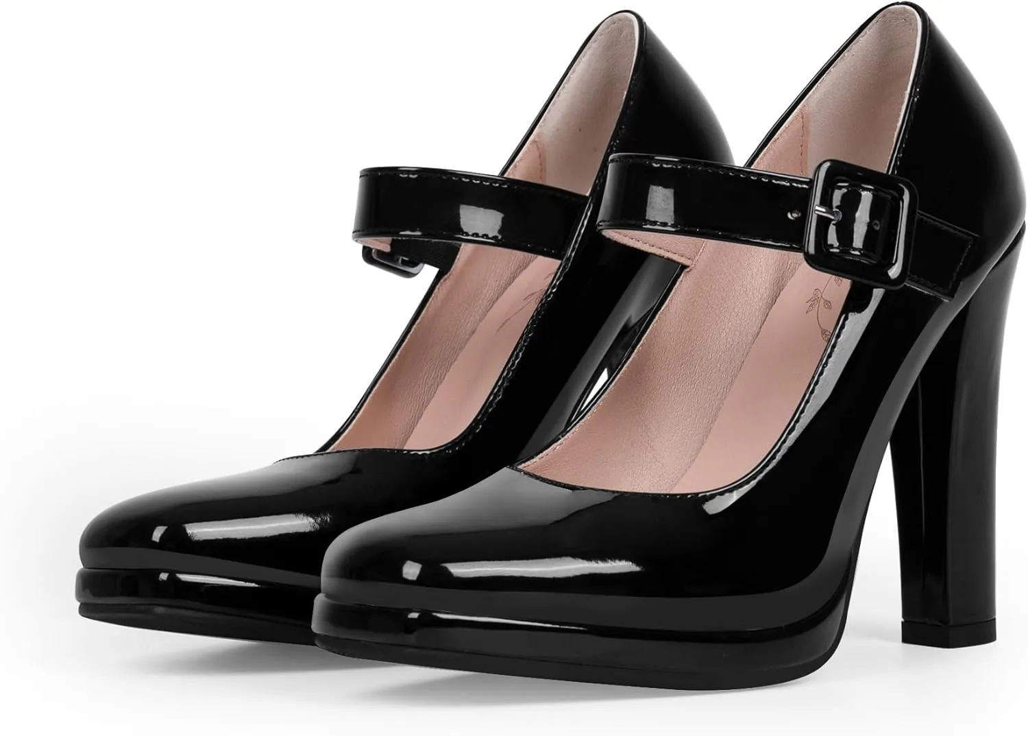 Women's Block High Heel Platform Mary Janes Shoes Buckle Strappy Square Toe Dress Pumps
