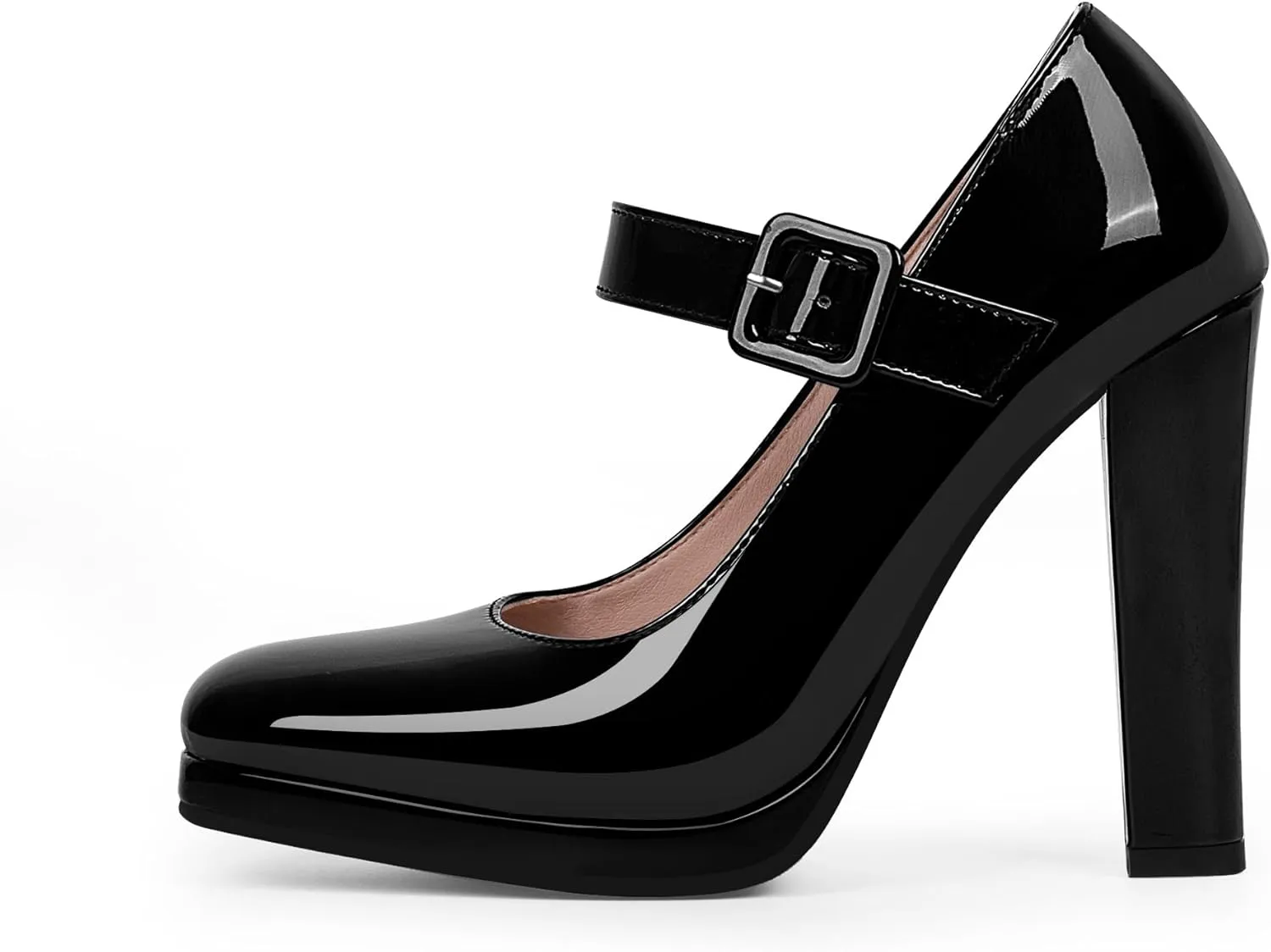 Women's Block High Heel Platform Mary Janes Shoes Buckle Strappy Square Toe Dress Pumps