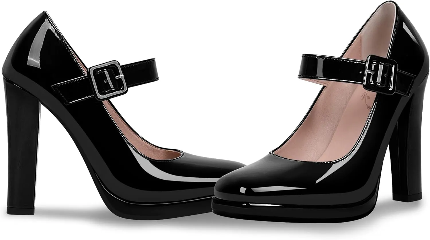 Women's Block High Heel Platform Mary Janes Shoes Buckle Strappy Square Toe Dress Pumps