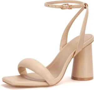 Women's Block High Heels Square Open Toe Strappy Sandals Party Wedding Ankle Strap Shoes