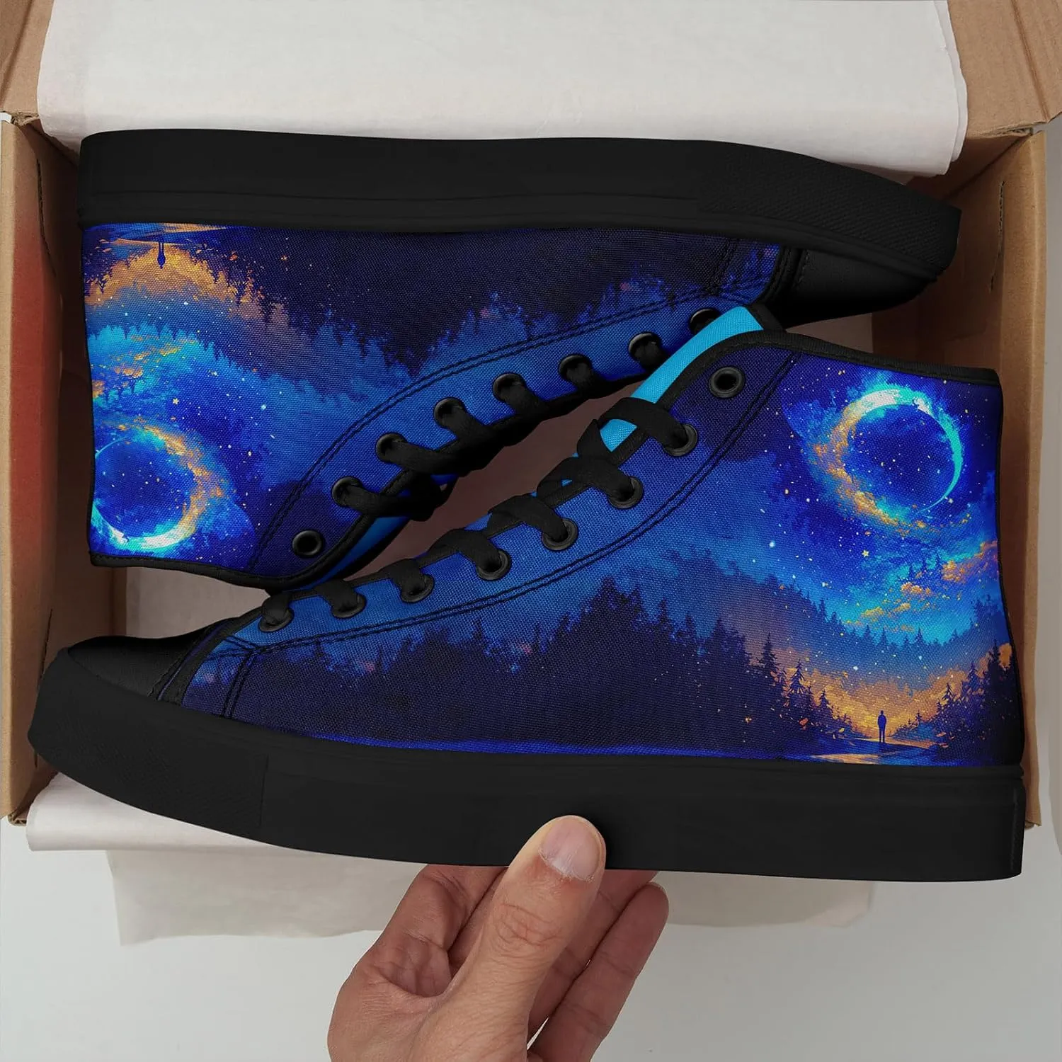 Women's Canvas Night Sky High Top Shoes Sneakers Unisex Casual Lace Up Versatile Shoes