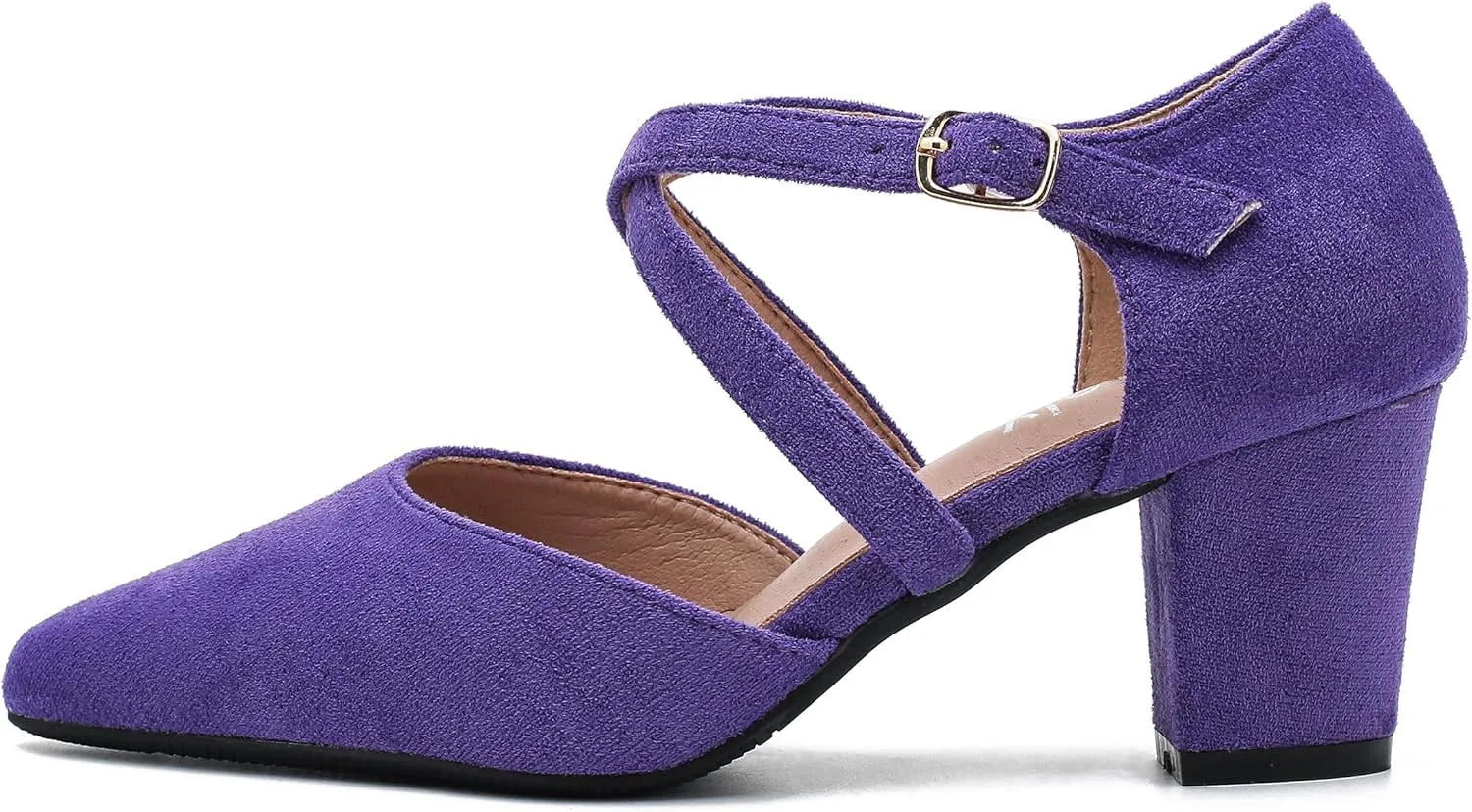 Women's Chunky Heel Pumps Cross Strap Closed Pointed Toe Dress Shoes