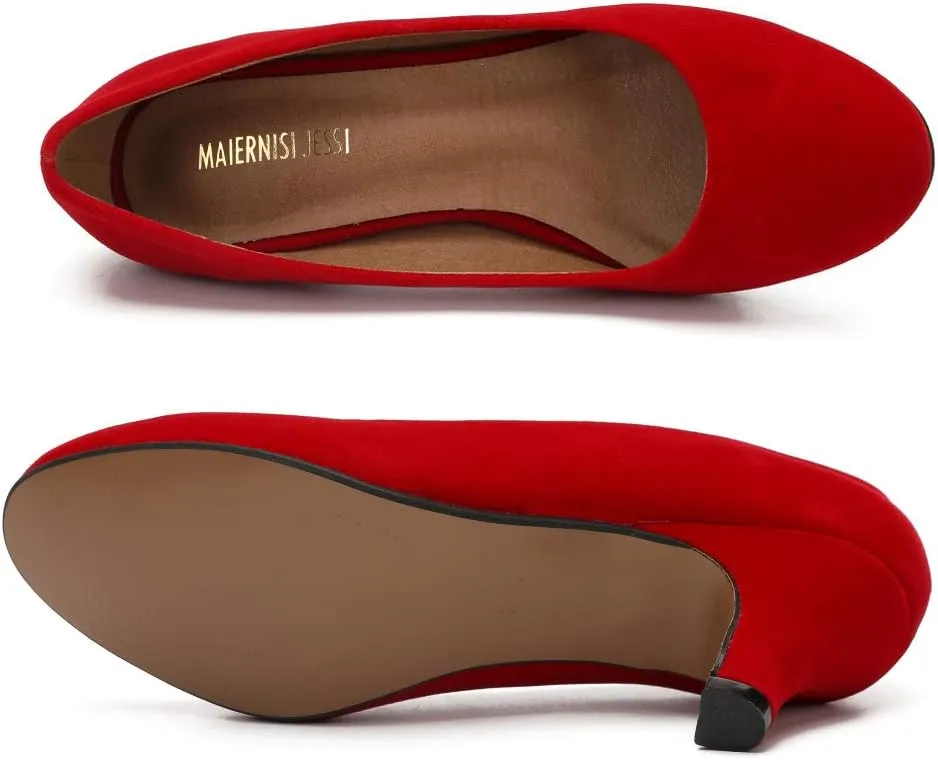Women's Classic Round Toe Pump Kitten Low Heel Shoes