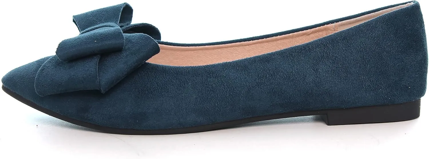 Women's Comfort Slip On Ballets, Faux Suede with Velvet Round Metal Buckle Casual Ballerina Loafers Elegant