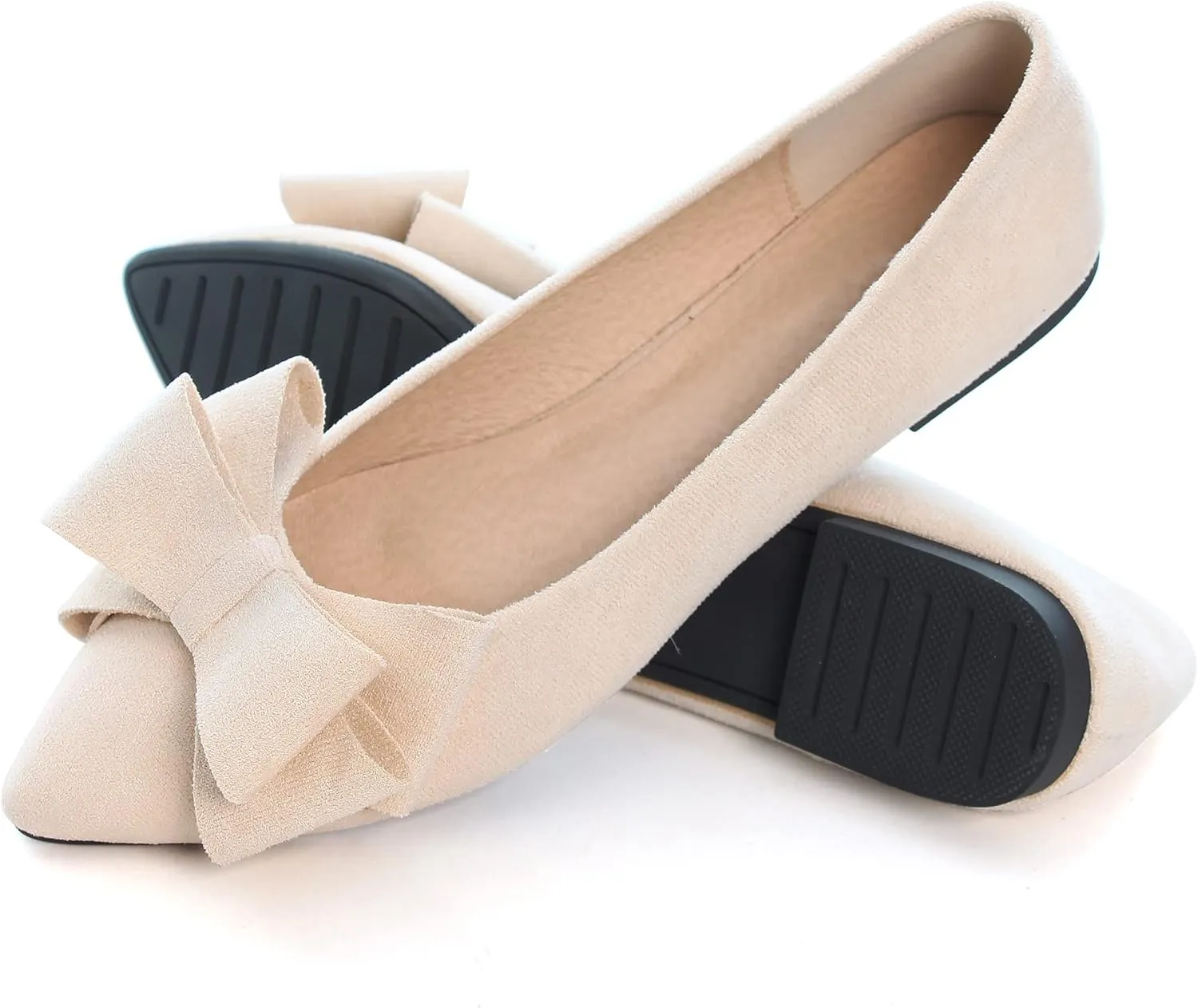 Women's Comfort Slip On Ballets, Faux Suede with Velvet Round Metal Buckle Casual Ballerina Loafers Elegant