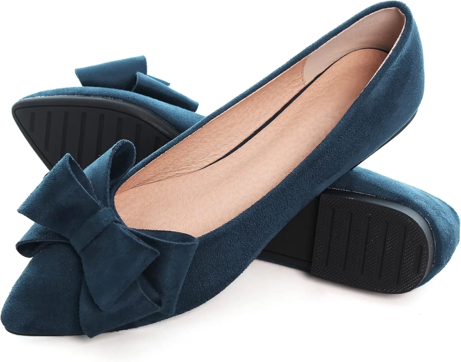 Women's Comfort Slip On Ballets, Faux Suede with Velvet Round Metal Buckle Casual Ballerina Loafers Elegant