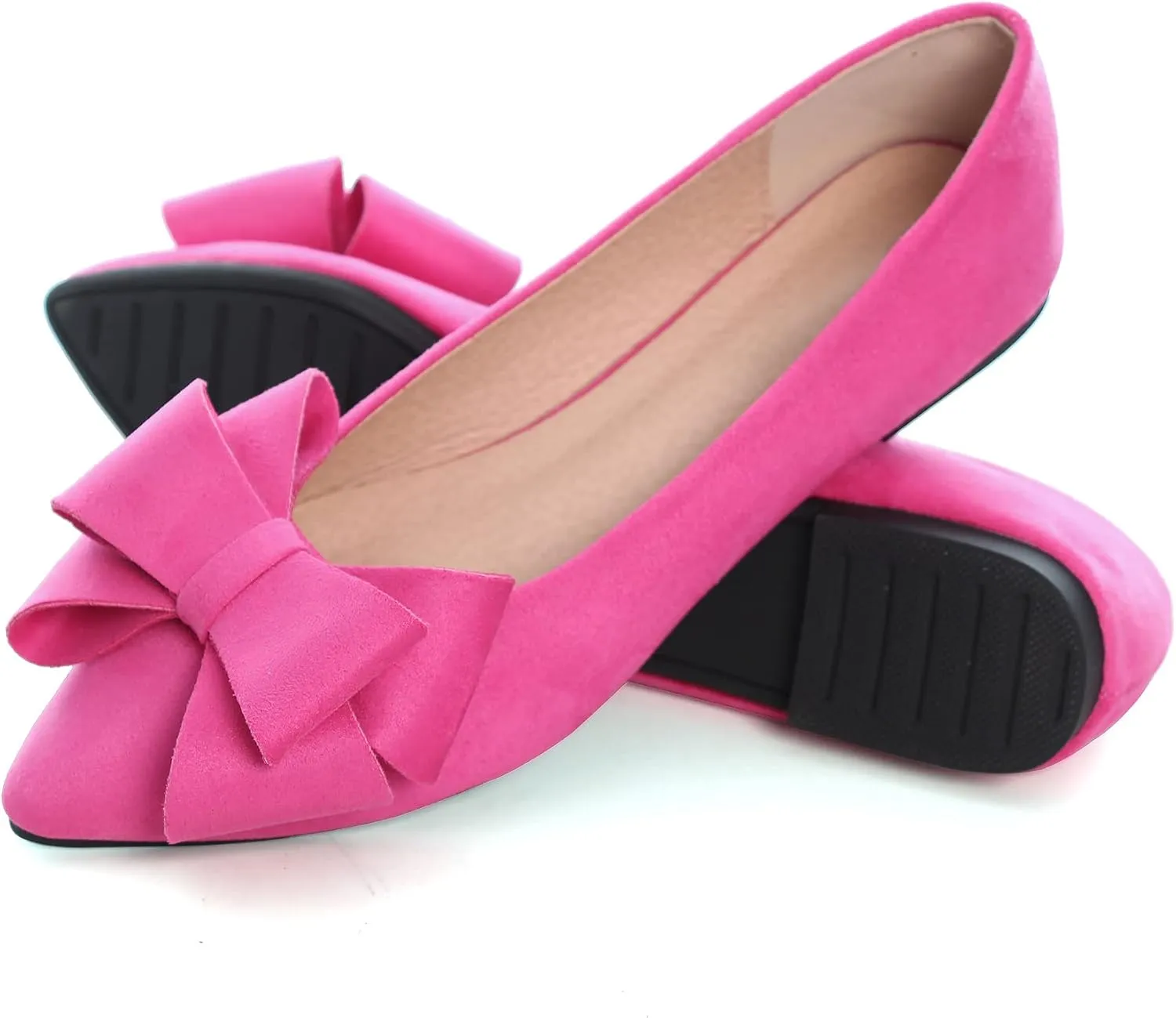 Women's Comfort Slip On Ballets, Faux Suede with Velvet Round Metal Buckle Casual Ballerina Loafers Elegant