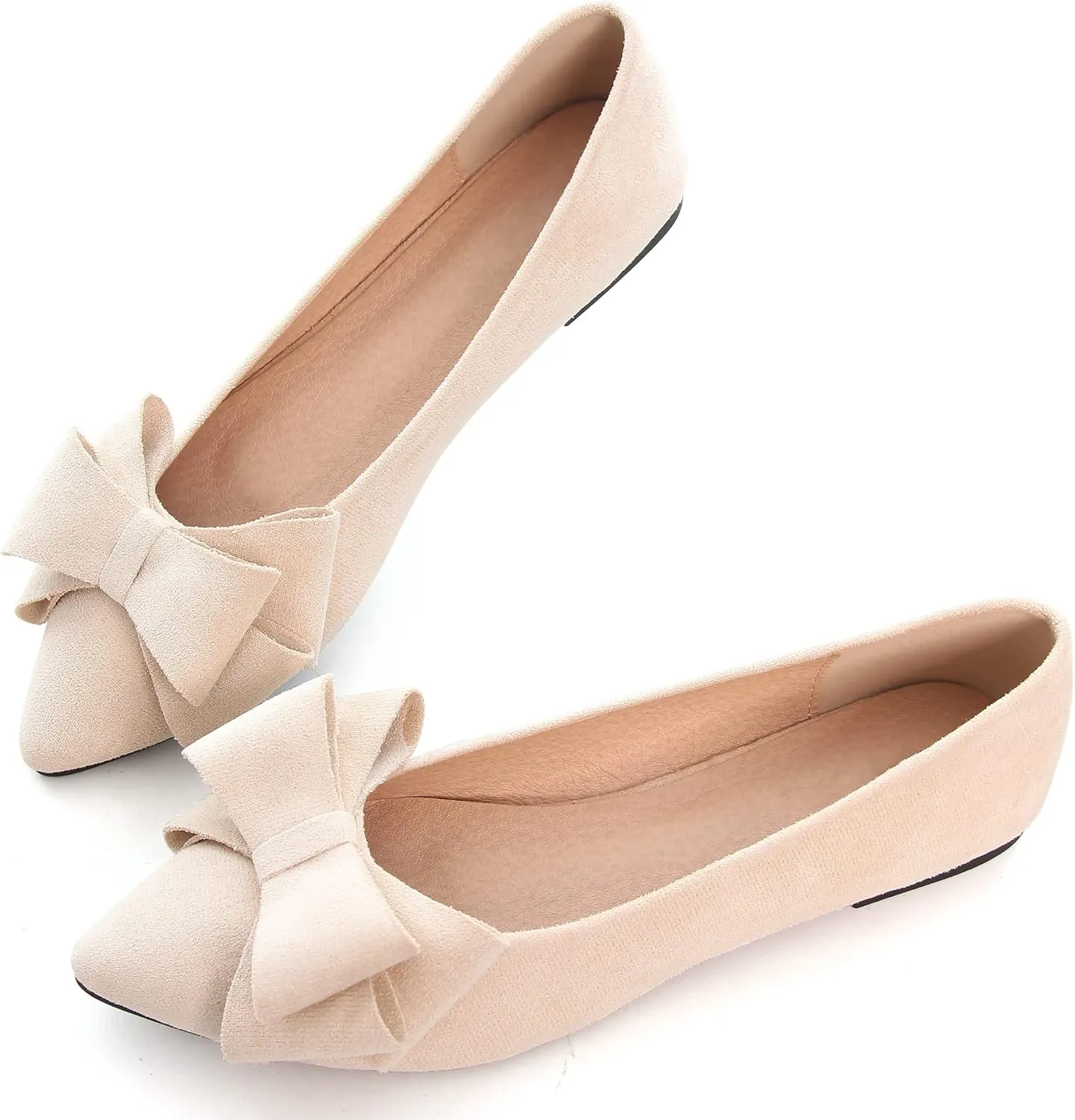 Women's Comfort Slip On Ballets, Faux Suede with Velvet Round Metal Buckle Casual Ballerina Loafers Elegant