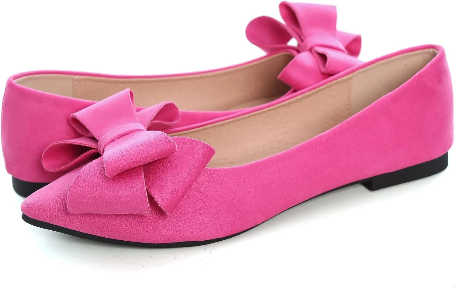 Women's Comfort Slip On Ballets, Faux Suede with Velvet Round Metal Buckle Casual Ballerina Loafers Elegant